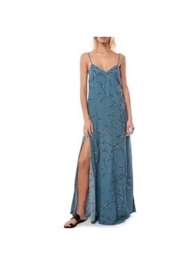 O'Neill Neptune Floral Maxi A-line Side Slits Teal Dress M
